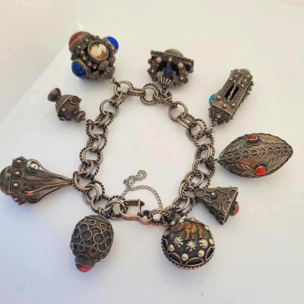 Antique 800 Silver Italian Etruscan Charm Bracelet